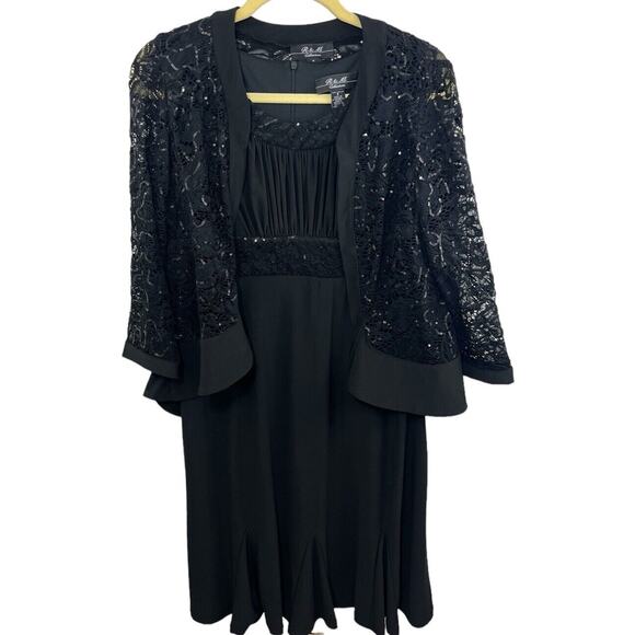 R&M Richards Black Dress Jacket 2-piece Set 8 Sequins Mother Of Bride Lace NWT - Picture 1 of 12